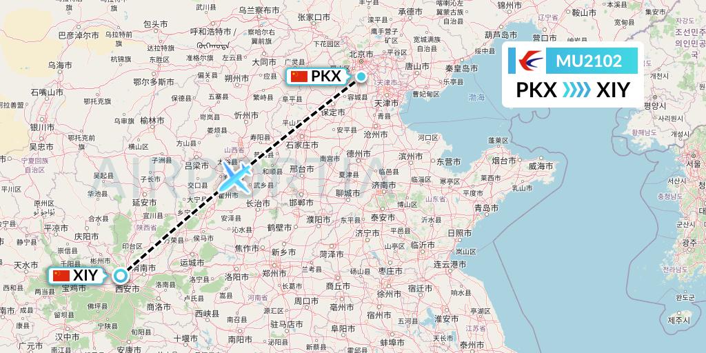 MU2102 China Eastern Airlines Flight Map: Beijing to Xi'an