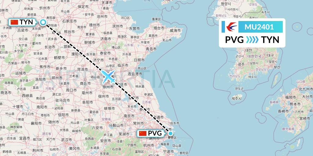 MU2401 China Eastern Airlines Flight Map: Shanghai to Taiyuan