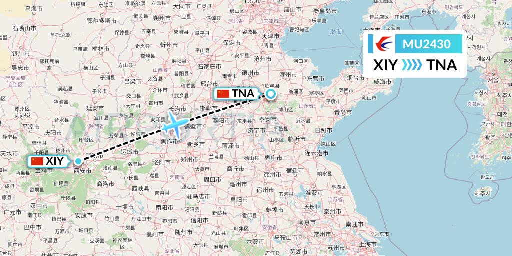 MU2430 China Eastern Airlines Flight Map: Xi'an to Jinan