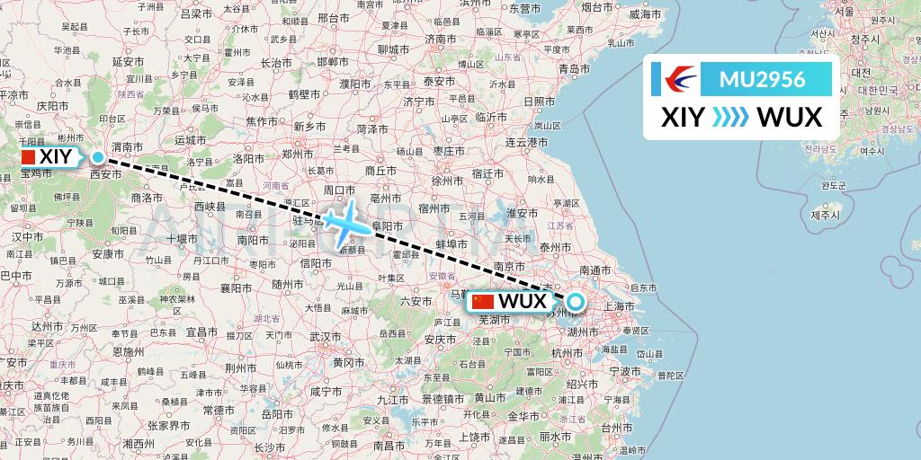 MU2956 China Eastern Airlines Flight Map: Xi'an to Wuxi