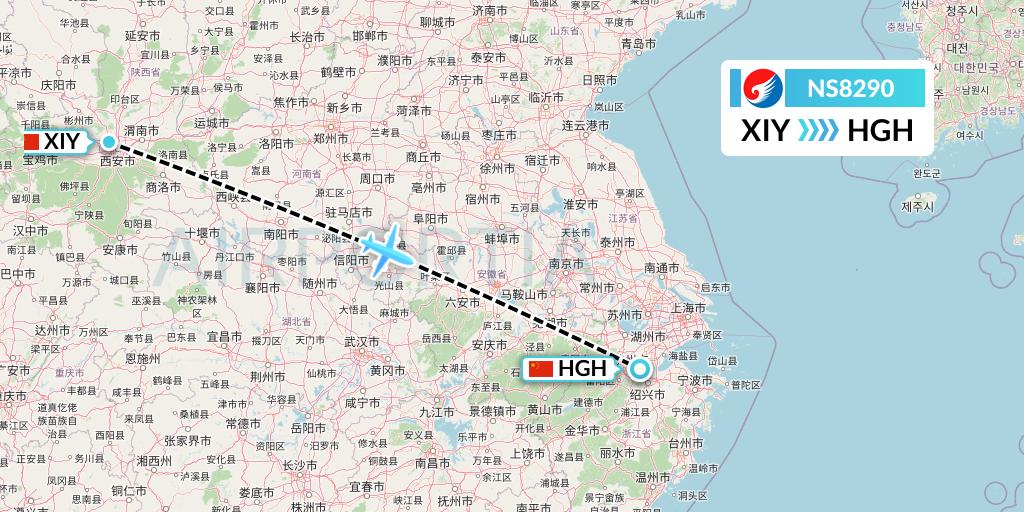 NS8290 Hebei Airlines Flight Map: Xi'an to Hangzhou