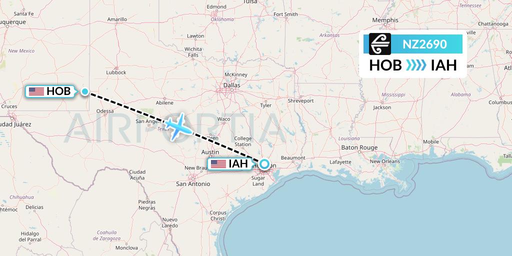 NZ2690 Air New Zealand Flight Map: Hobbs to Houston