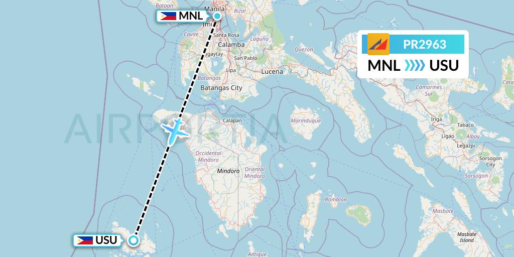 PR2963 Philippine Airlines Flight Map: Manila to Busuanga