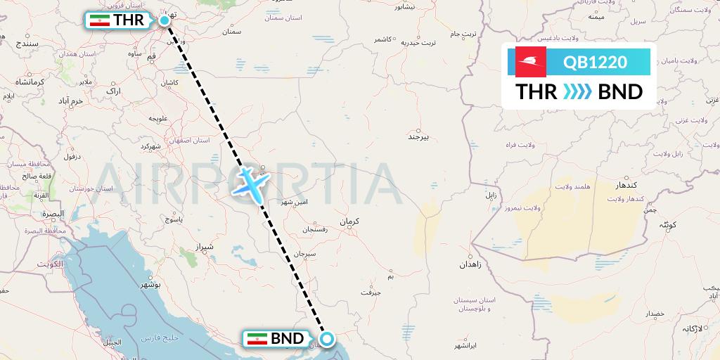 QB1220 Qeshm Airlines Flight Map: Tehran to Bandar Abbas