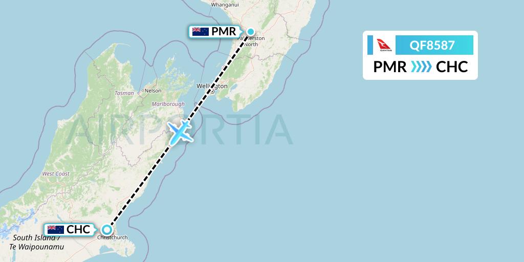 QF8587 Qantas Flight Map: Palmerston North to Christchurch