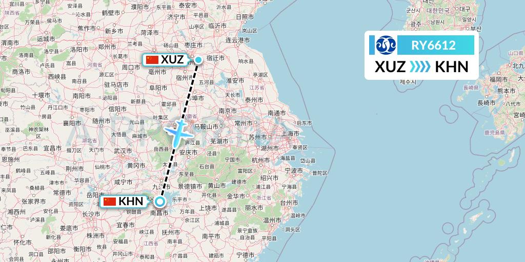 RY6612 Jiangxi Air Flight Map: Xuzhou to Nanchang
