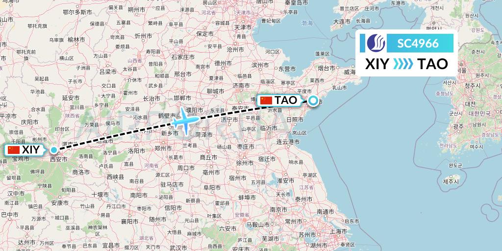SC4966 Shandong Airlines Flight Map: Xi'an to Qingdao