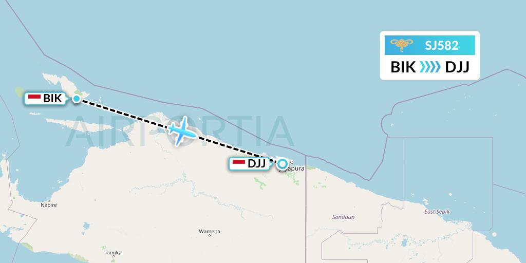 SJ582 Sriwijaya Air Flight Map: Biak to Jayapura