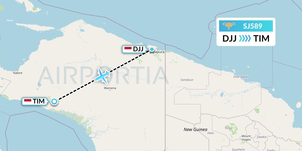 SJ589 Sriwijaya Air Flight Map: Jayapura to Timika