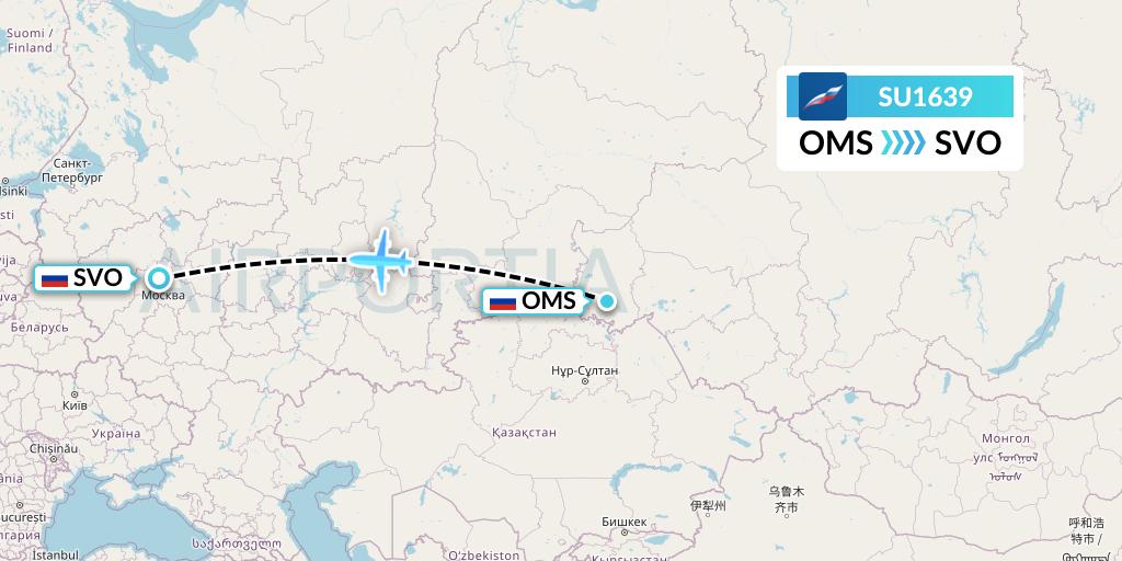SU1639 Aeroflot Flight Map: Omsk to Moscow