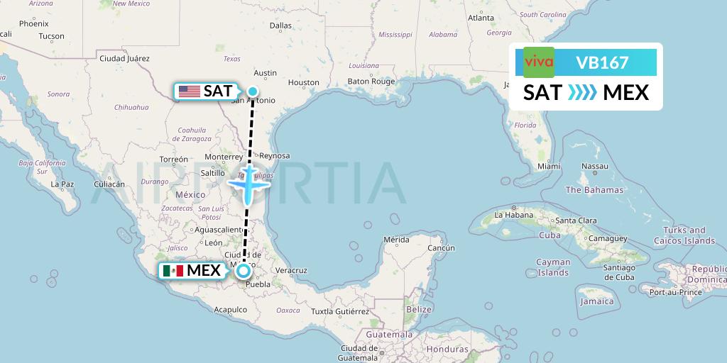 VB167 VivaAerobus Flight Map: San Antonio to Mexico City
