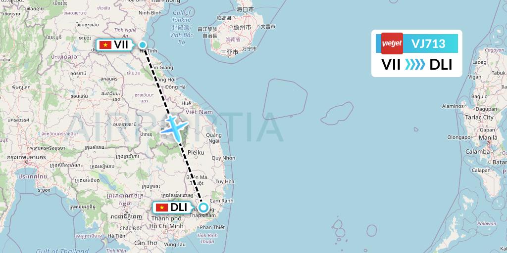VJ713 VietJet Air Flight Map: Vinh to Da Lat