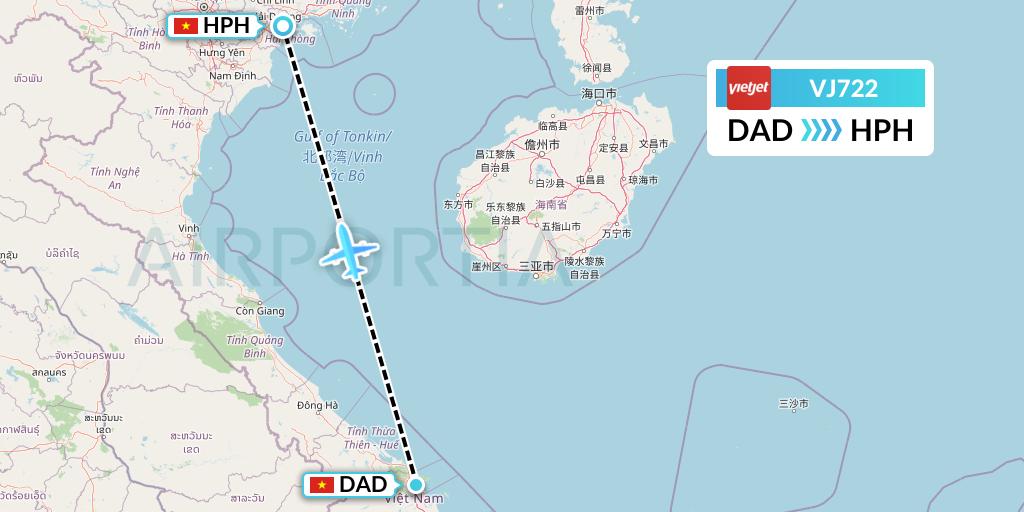 VJ722 VietJet Air Flight Map: Da Nang to Haiphong