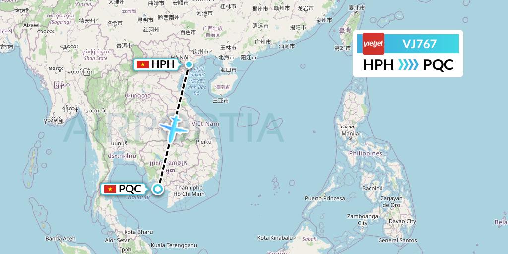 VJ767 VietJet Air Flight Map: Haiphong to Phu Quoc