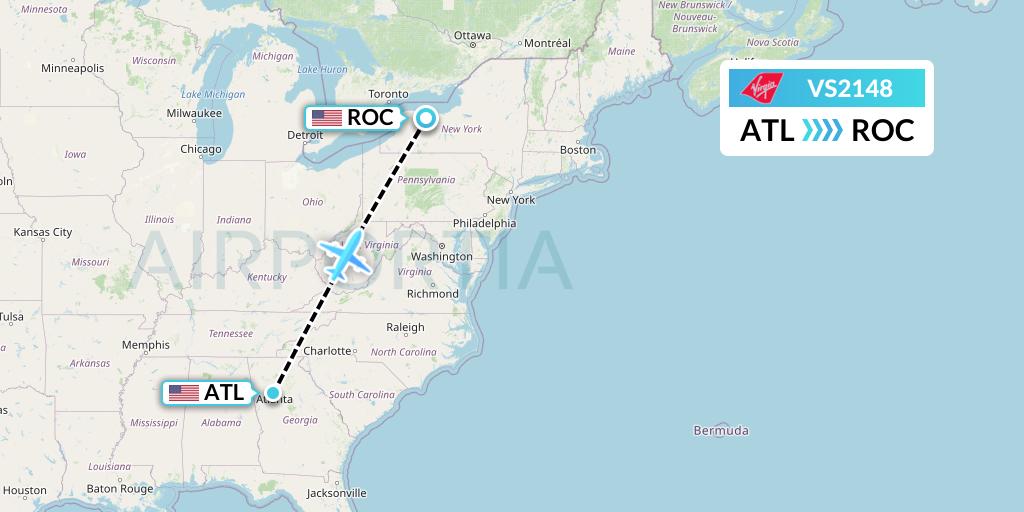 VS2148 Virgin Atlantic Airways Flight Map: Atlanta to Rochester
