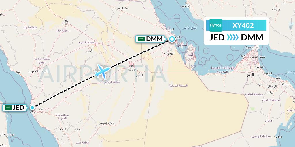 XY402 Flynas Flight Map: Jeddah to Dammam