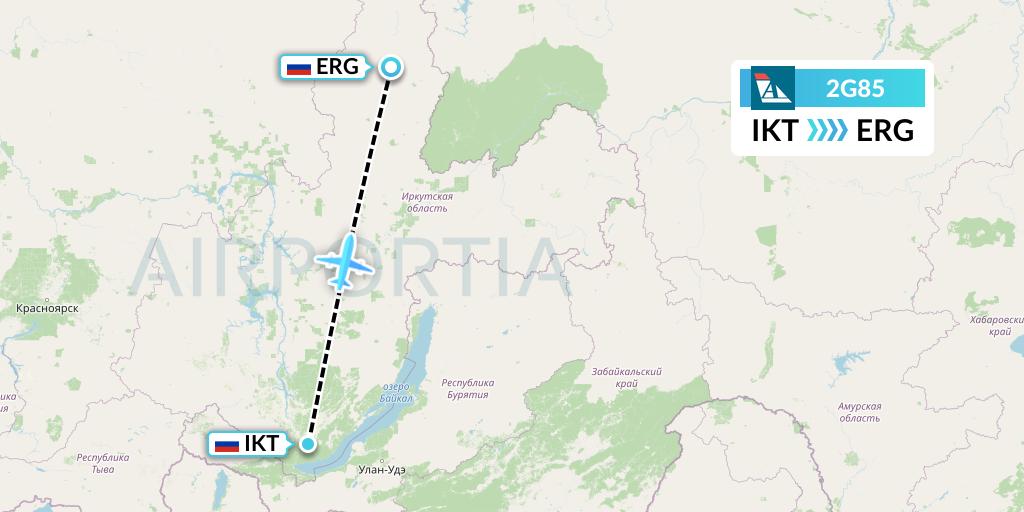 2G85 Angara Airlines Flight Map: Irkutsk to Erbogachen