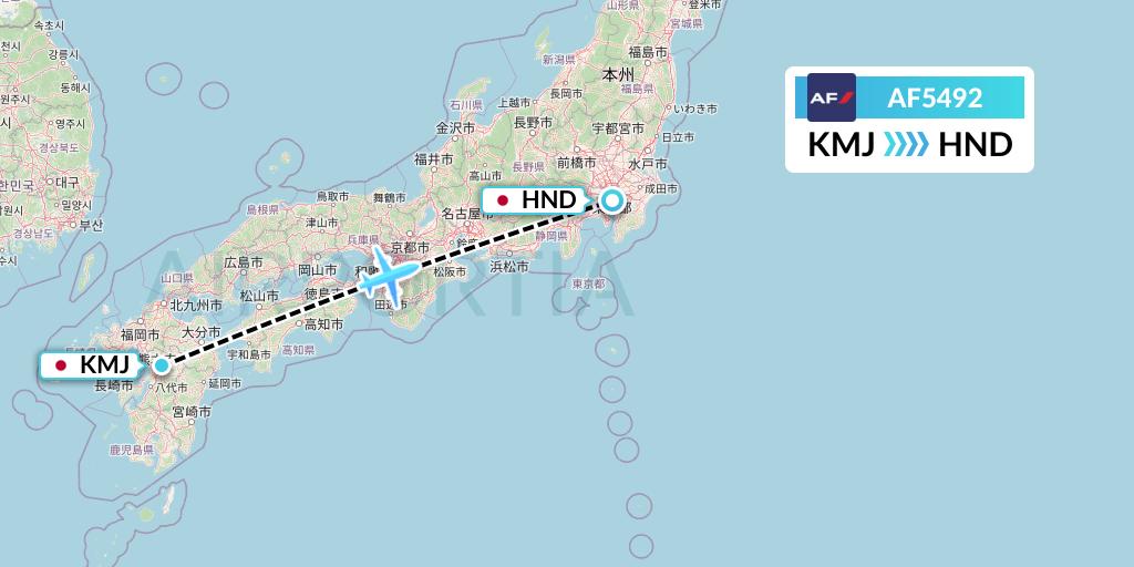 AF5492 Air France Flight Map: Kumamoto to Tokyo