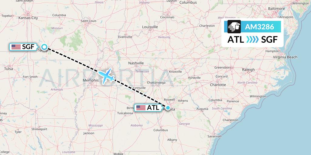 AM3286 Aeromexico Flight Map: Atlanta to Springfield