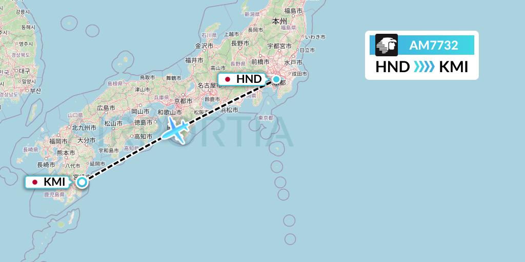 AM7732 Aeromexico Flight Map: Tokyo to Miyazaki