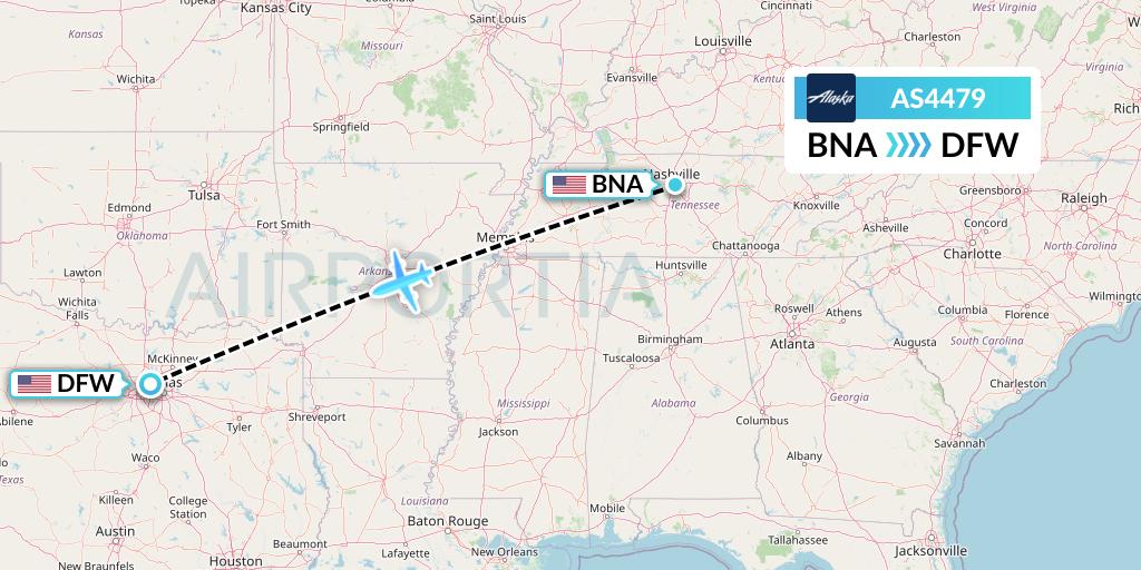 AS4479 Alaska Airlines Flight Map: Nashville to Dallas