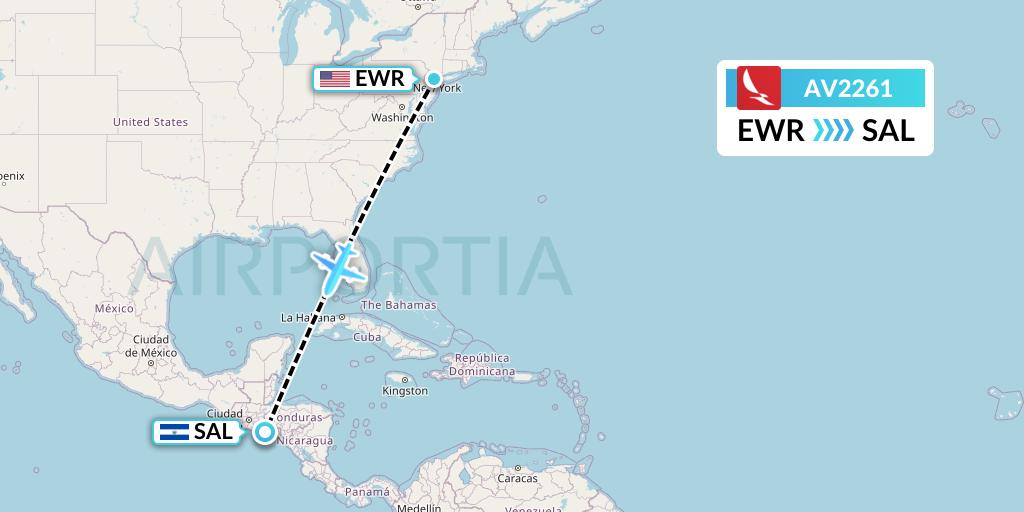 AV2261 Avianca Flight Map: New York to San Salvador