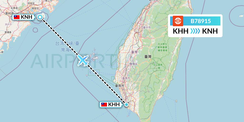 B78915 UNI Air Flight Map: Kaohsiung to Kinmen
