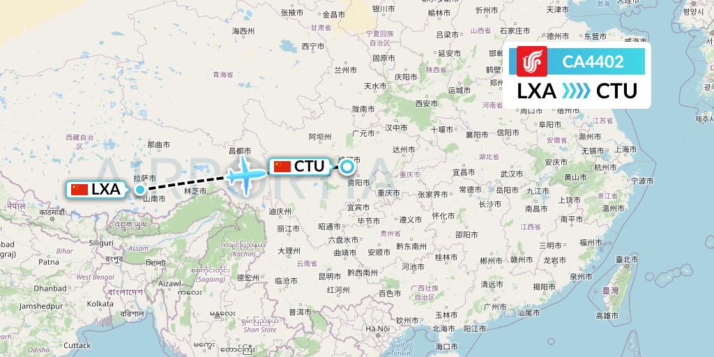 CA4402 Air China Flight Map: Lhasa to Chengdu