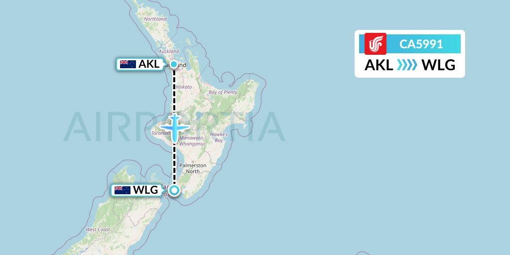 CA5991 Air China Flight Map: Auckland to Wellington