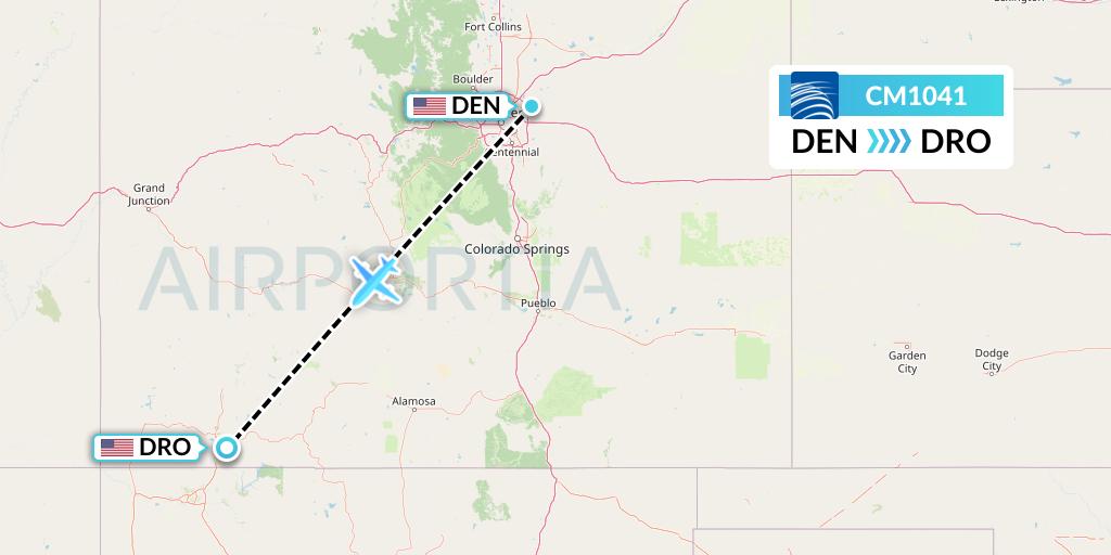 CM1041 Copa Airlines Flight Map: Denver to Durango