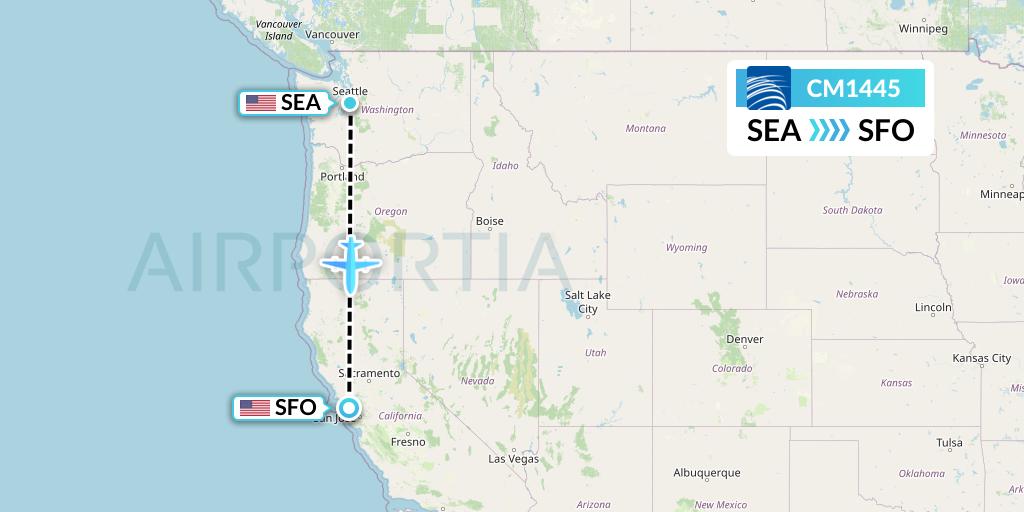 CM1445 Copa Airlines Flight Map: Seattle to San Francisco