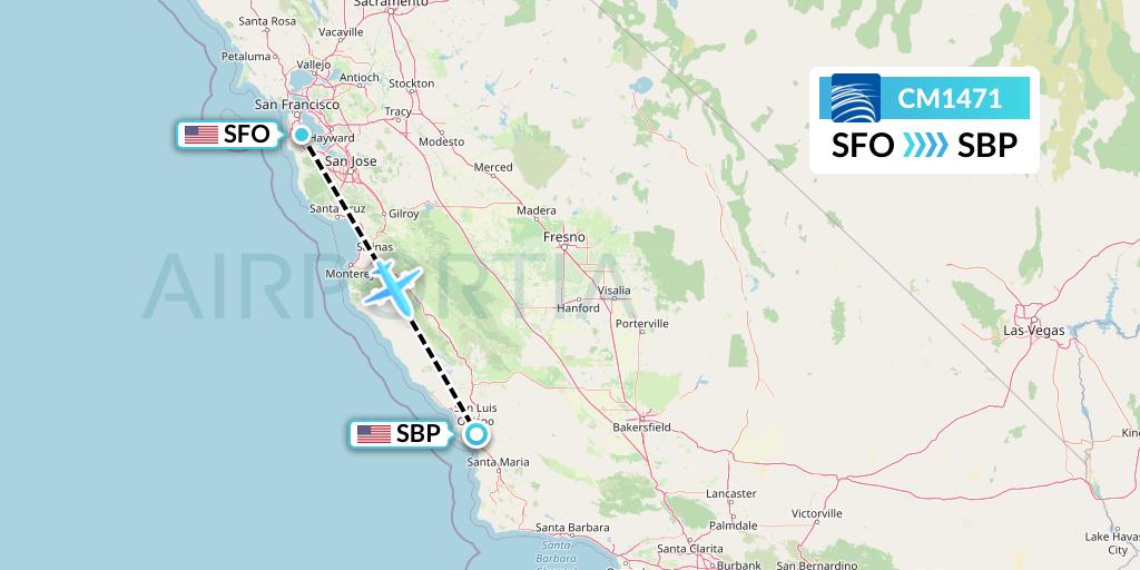CM1471 Copa Airlines Flight Map: San Francisco to San Luis Obispo