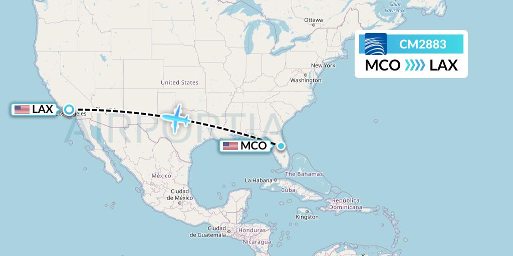 CM2883 Copa Airlines Flight Map: Orlando to Los Angeles