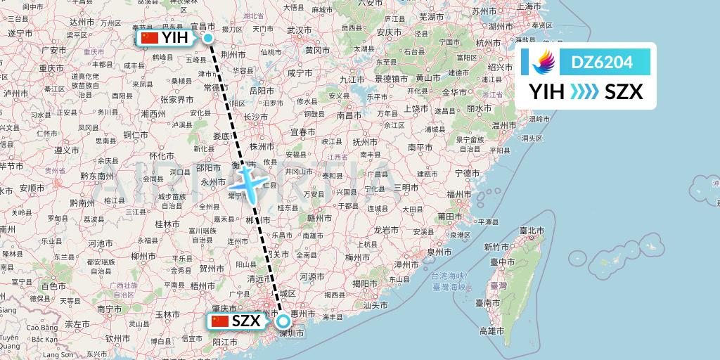 DZ6204 Donghai Airlines Flight Map: Yichang to Shenzhen