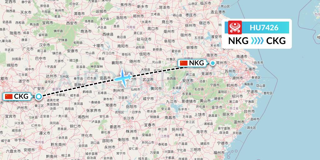 HU7426 Hainan Airlines Flight Map: Nanjing to Chongqing