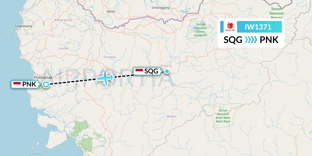 IW1371 Wings Air Flight Map: Sintang to Pontianak
