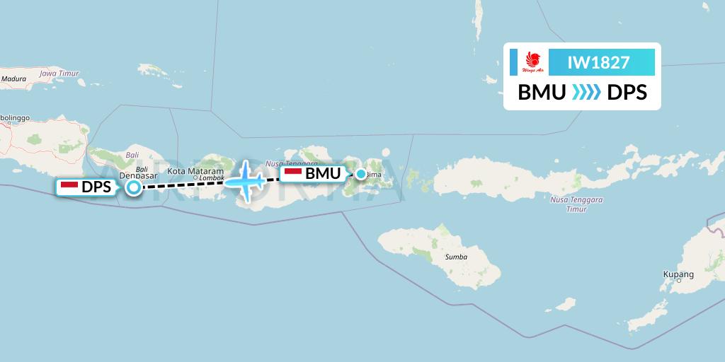IW1827 Wings Air Flight Map: Bima to Denpasar