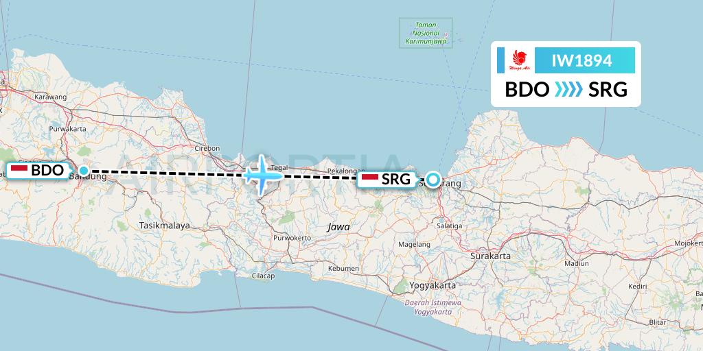 IW1894 Wings Air Flight Map: Bandung to Semarang