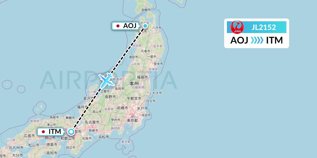 JL2152 Japan Airlines Flight Map: Aomori to Osaka