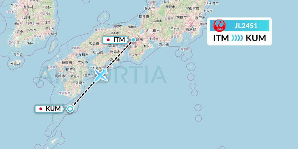 JL2451 Japan Airlines Flight Map: Osaka to Yakushima