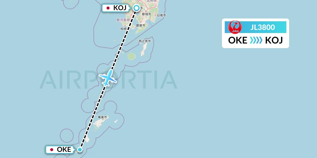 JL3800 Japan Airlines Flight Map: Japan to Kagoshima