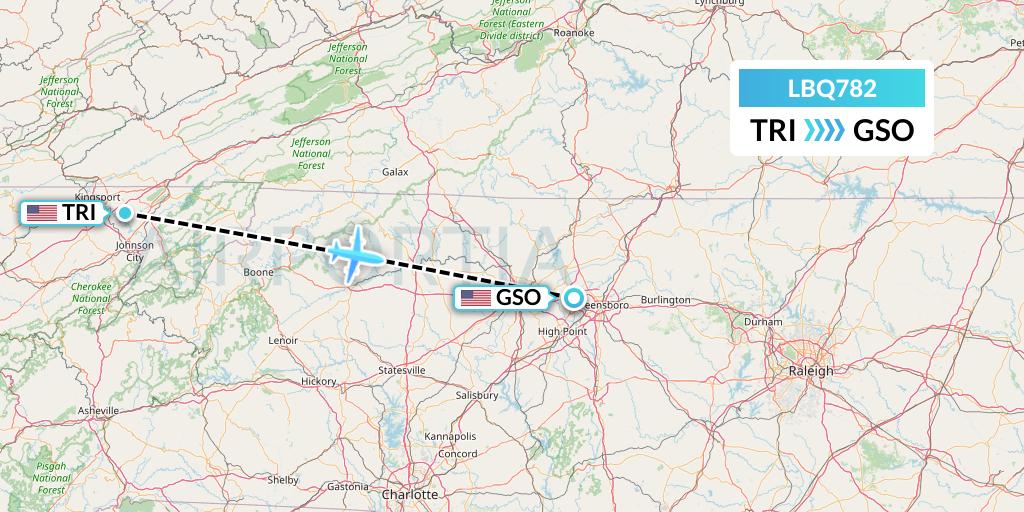 LBQ782 Quest Diagnostics Flight Map: Blountville to Greensboro