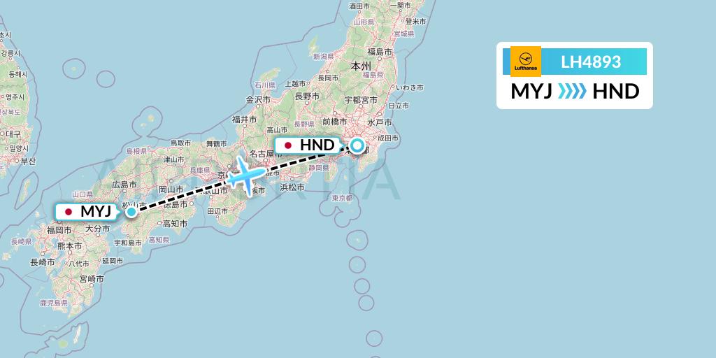 LH4893 Lufthansa Flight Map: Matsuyama to Tokyo