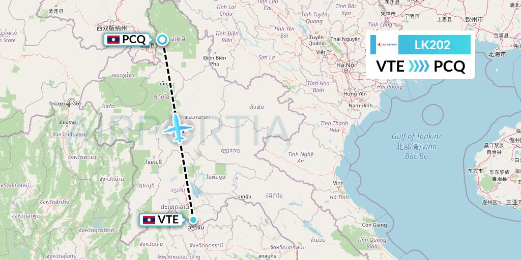 LK202 Lao Skyway Flight Map: Vientiane to Phongsaly