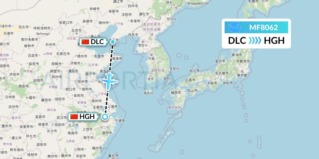 MF8062 Xiamen Airlines Flight Map: Dalian to Hangzhou