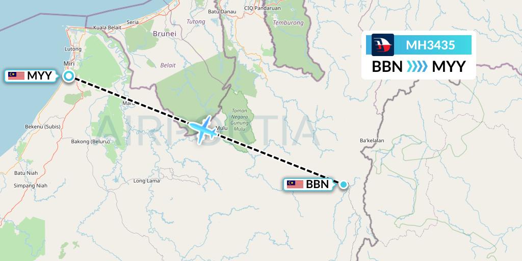 MH3435 Malaysia Airlines Flight Map: Bario to Miri
