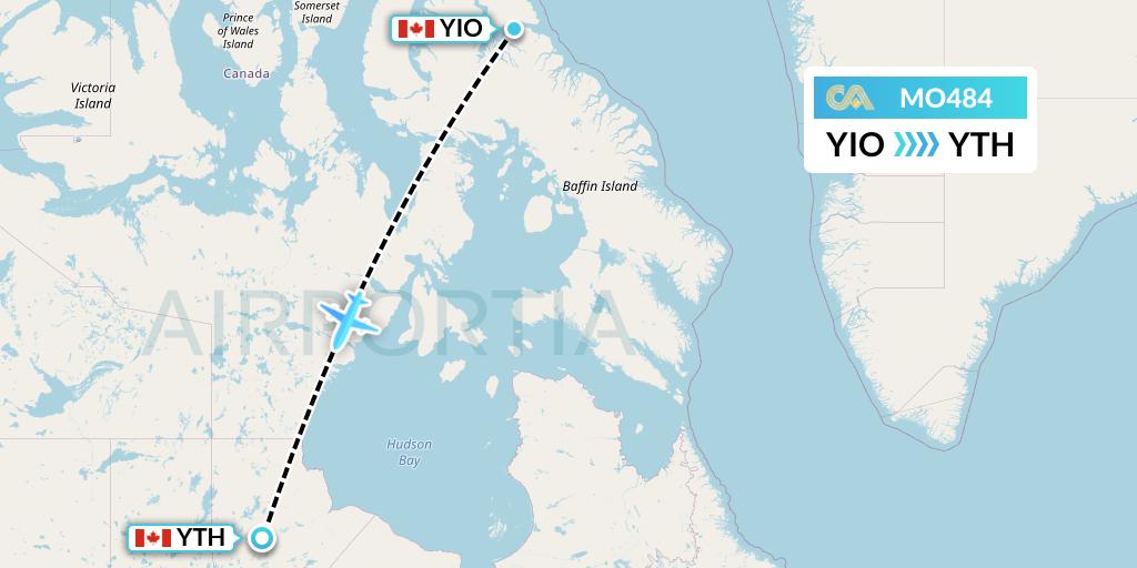 MO484 Calm Air Flight Map: Pond Inlet to Thompson