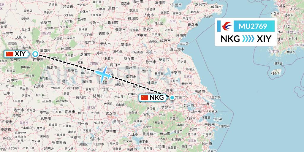 MU2769 China Eastern Airlines Flight Map: Nanjing to Xi'an