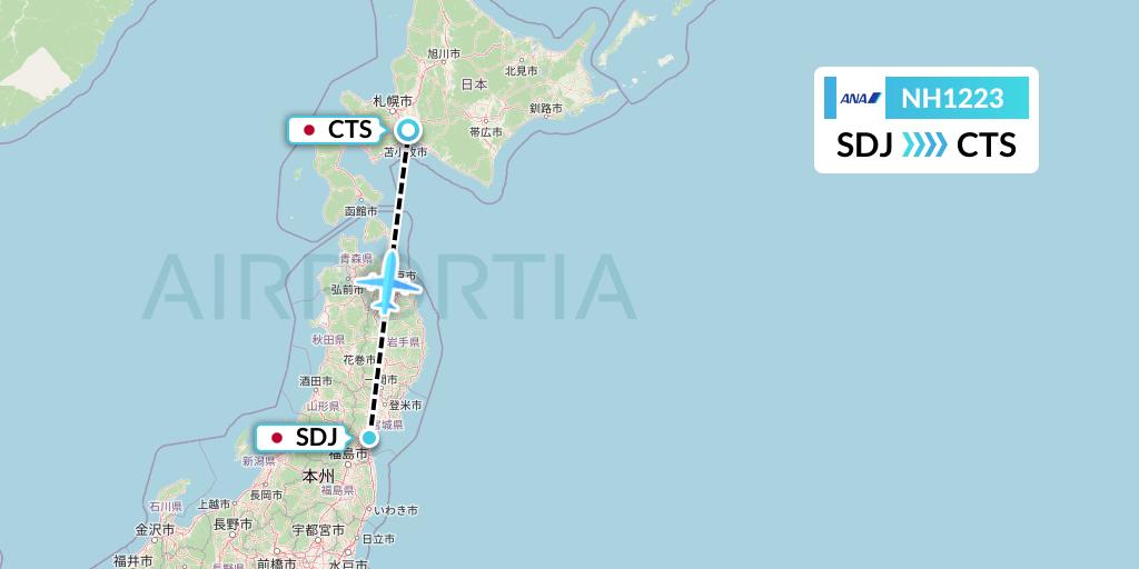NH1223 All Nippon Airways Flight Map: Sendai to Sapporo