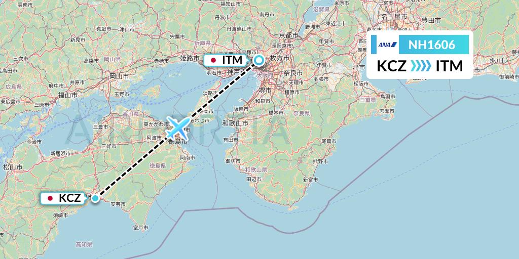 NH1606 All Nippon Airways Flight Map: Nankoku to Osaka